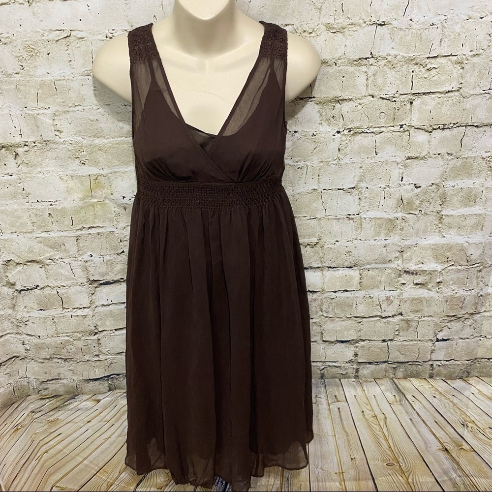 NWT Banana Republic Brown Silk Sleeveless Sheer Dress
